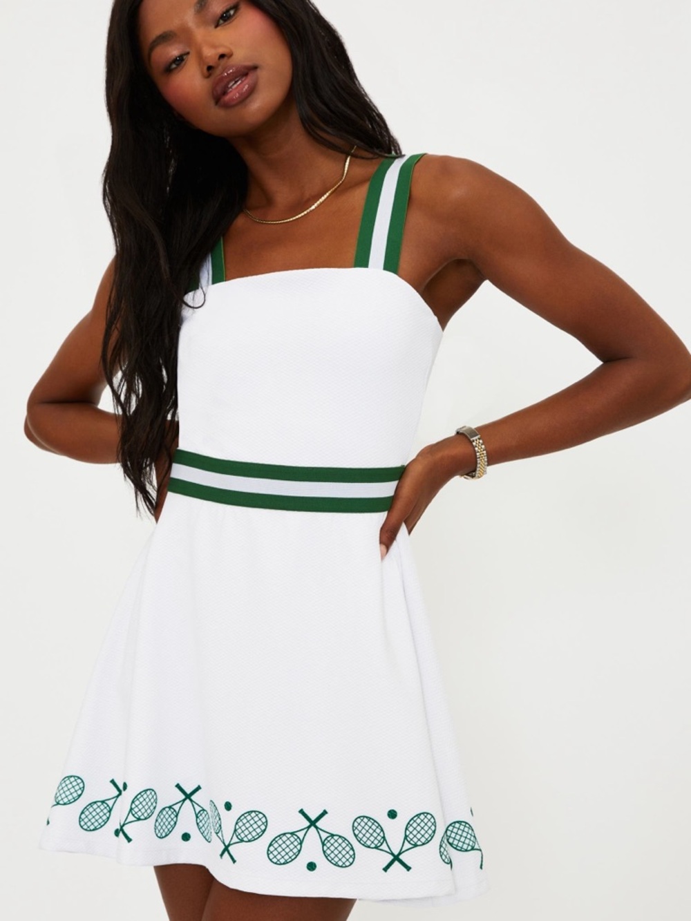 Beach Riot White Mini Dress with Green Striped Accents